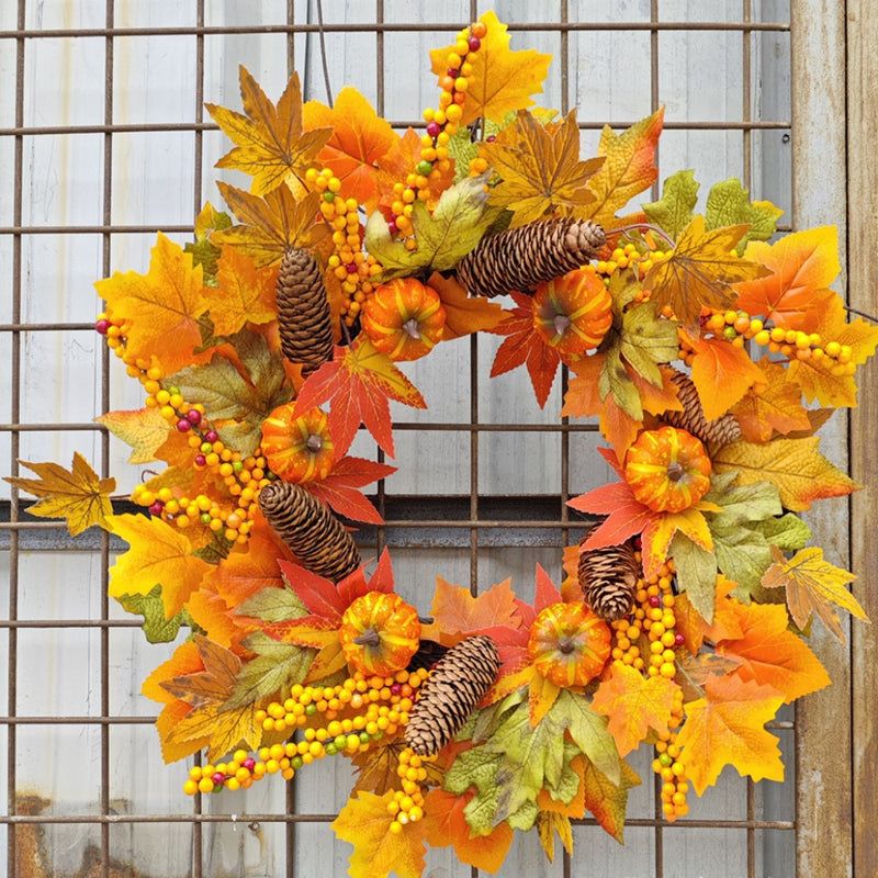 Bulk Fall Pumpkin Pine Cone Maple Leaf Wreath Artificial Wreath Thanksgiving Day Harvest Festival Party Decor Wholesale