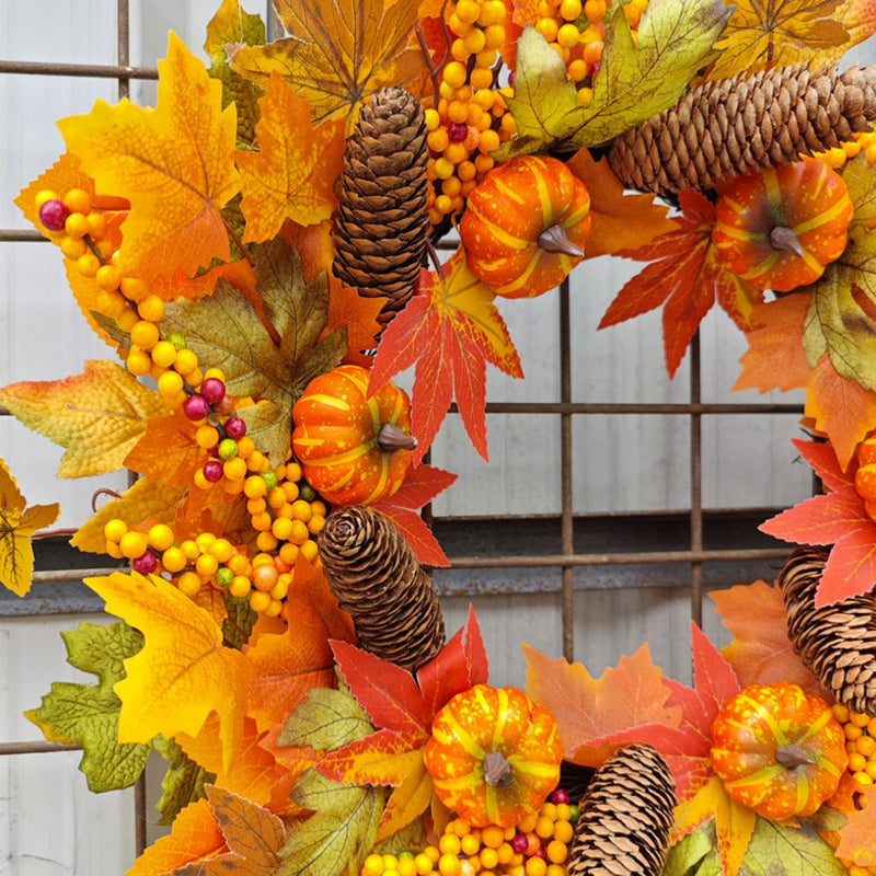 Bulk Fall Pumpkin Pine Cone Maple Leaf Wreath Artificial Wreath Thanksgiving Day Harvest Festival Party Decor Wholesale
