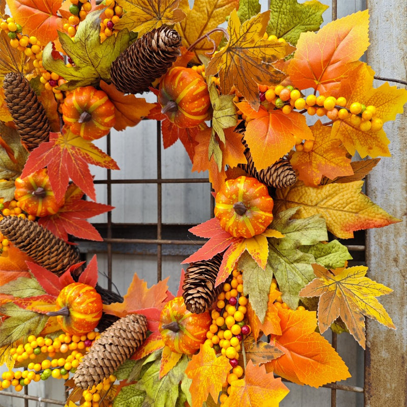 Bulk Fall Pumpkin Pine Cone Maple Leaf Wreath Artificial Wreath Thanksgiving Day Harvest Festival Party Decor Wholesale
