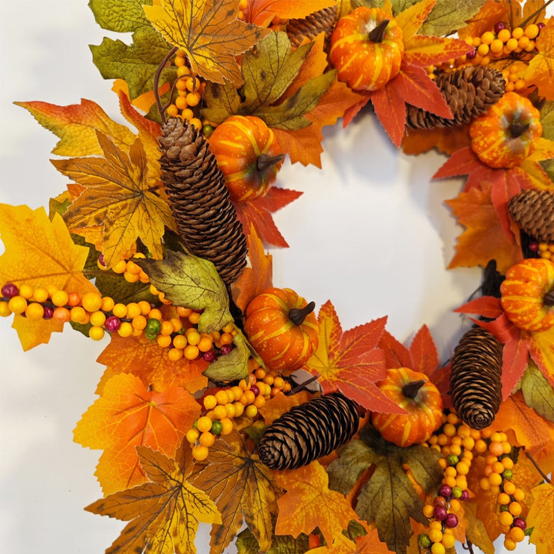 Bulk Fall Pumpkin Pine Cone Maple Leaf Wreath Artificial Wreath Thanksgiving Day Harvest Festival Party Decor Wholesale