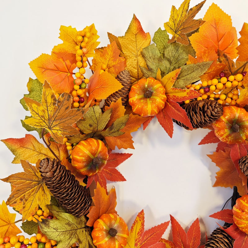 Bulk Fall Pumpkin Pine Cone Maple Leaf Wreath Artificial Wreath Thanksgiving Day Harvest Festival Party Decor Wholesale
