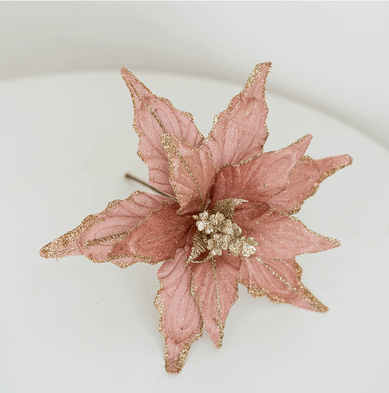 Fleurs artificielles de poinsettia à paillettes de grande taille de 11 po pour décorations de sapin de Noël et de Nouvel An des années 1970, vente en gros