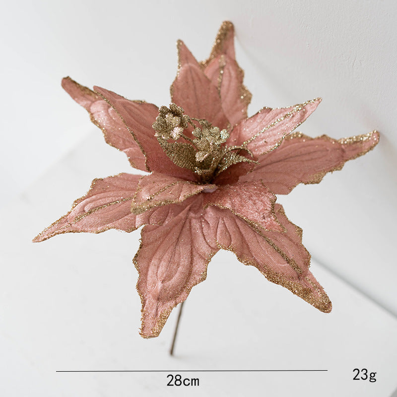 Fleurs artificielles de poinsettia à paillettes de grande taille de 11 po pour décorations de sapin de Noël et de Nouvel An des années 1970, vente en gros