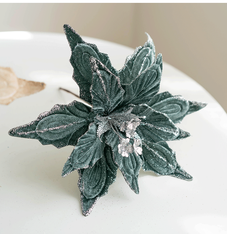 Fleurs artificielles de poinsettia à paillettes de grande taille de 11 po pour décorations de sapin de Noël et de Nouvel An des années 1970, vente en gros