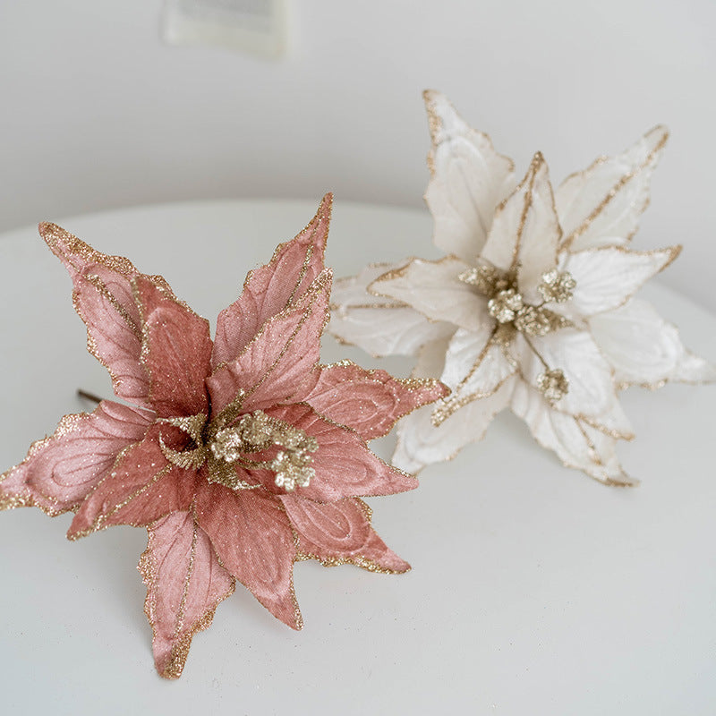 Fleurs artificielles de poinsettia à paillettes de grande taille de 11 po pour décorations de sapin de Noël et de Nouvel An des années 1970, vente en gros