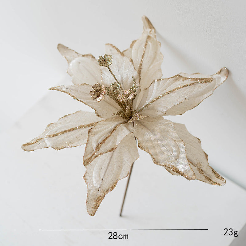 Fleurs artificielles de poinsettia à paillettes de grande taille de 11 po pour décorations de sapin de Noël et de Nouvel An des années 1970, vente en gros