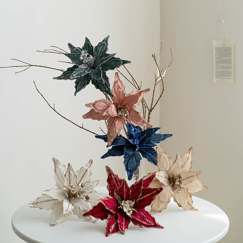 Fleurs artificielles de poinsettia à paillettes de grande taille de 11 po pour décorations de sapin de Noël et de Nouvel An des années 1970, vente en gros