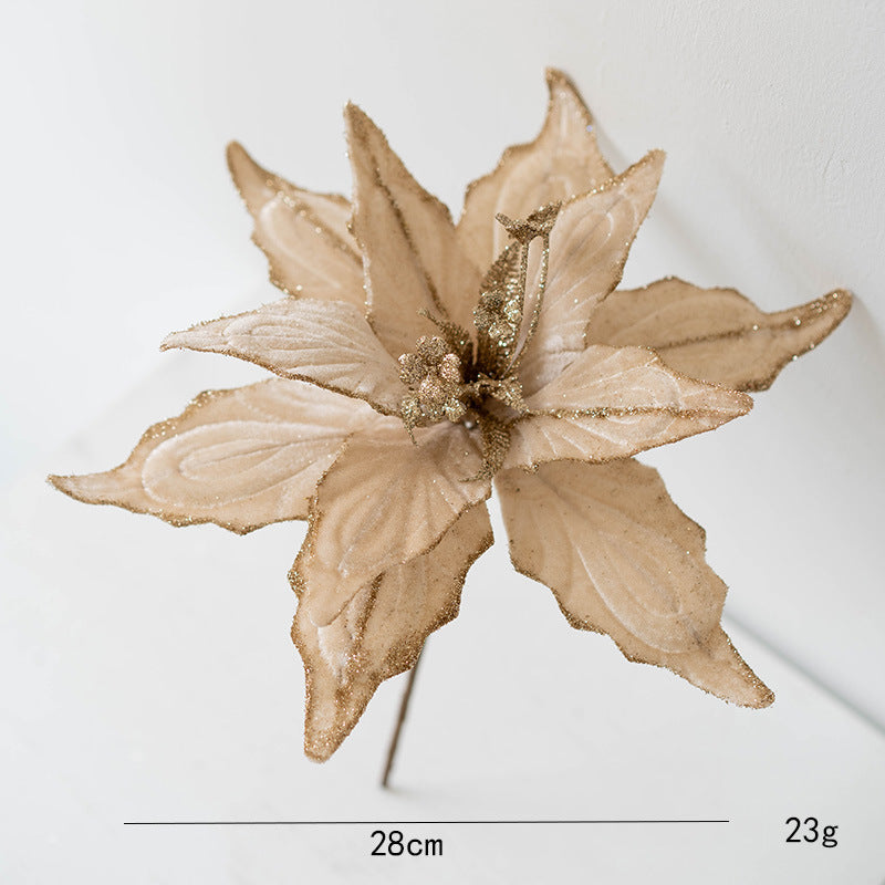 Fleurs artificielles de poinsettia à paillettes de grande taille de 11 po pour décorations de sapin de Noël et de Nouvel An des années 1970, vente en gros