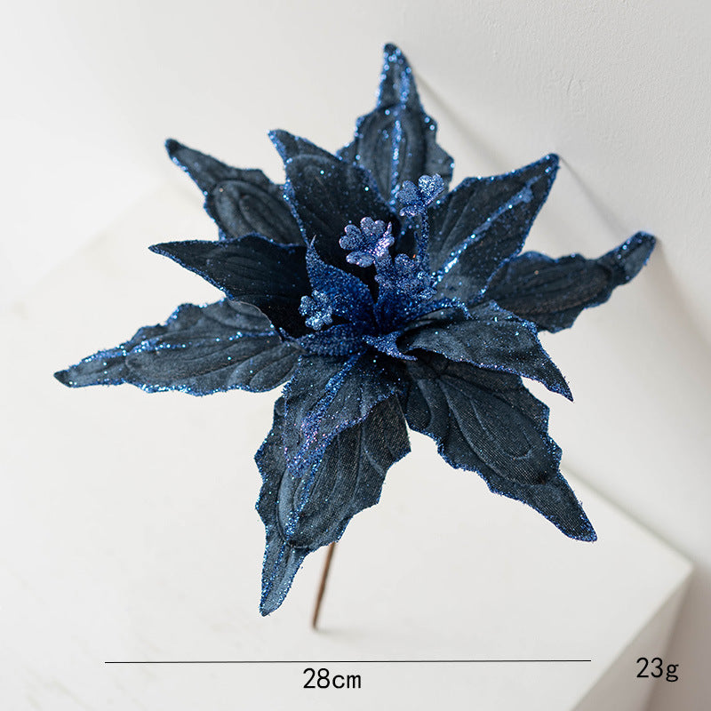 Fleurs artificielles de poinsettia à paillettes de grande taille de 11 po pour décorations de sapin de Noël et de Nouvel An des années 1970, vente en gros