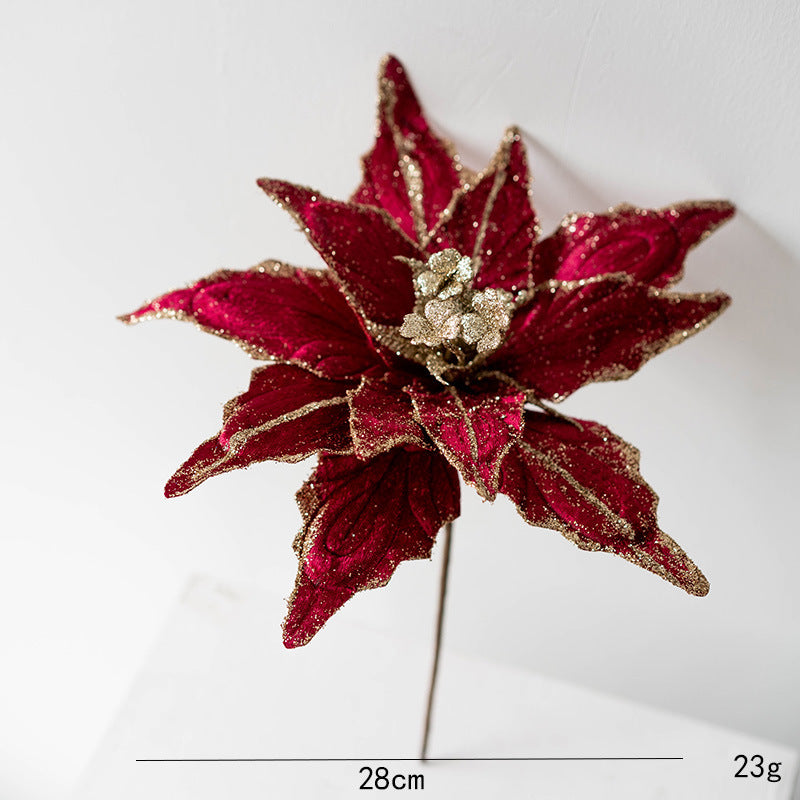 Fleurs artificielles de poinsettia à paillettes de grande taille de 11 po pour décorations de sapin de Noël et de Nouvel An des années 1970, vente en gros