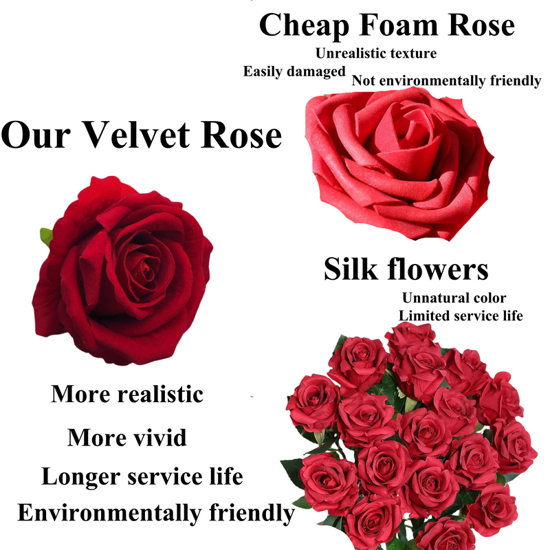Bulk Gift Box Luxury Velvet Rose Flowers with Stems and Heads for Stunning Wedding DIY Crafts Wholesale