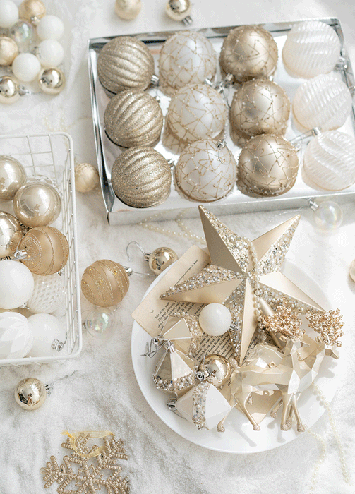 Bulk Glitter Champagne Christmas Balls Set Hanging Ornaments for Christmas Tree Home Decor Wholesale