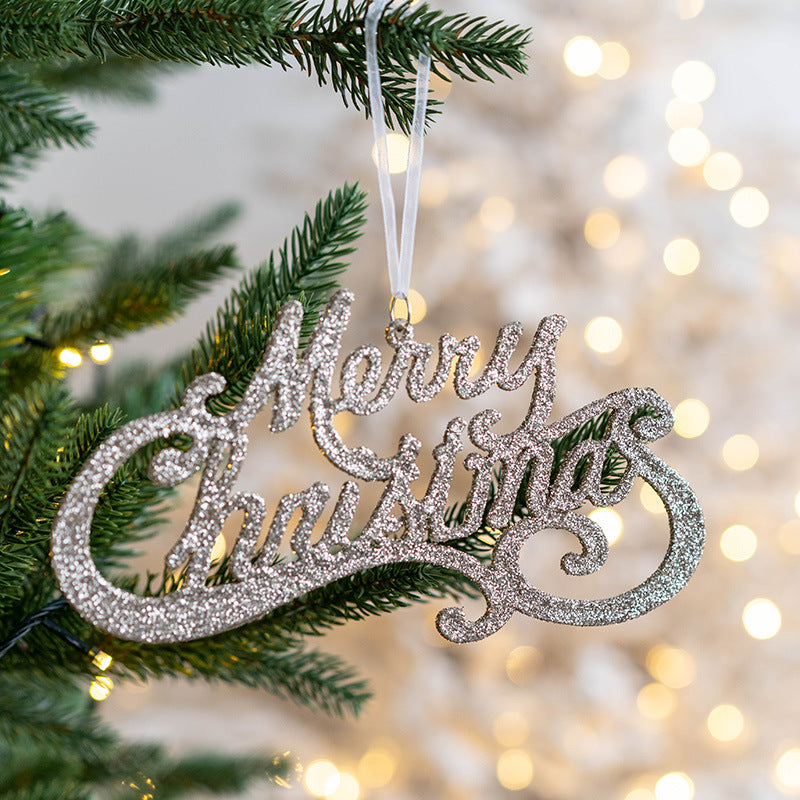 Bulk Glitter Merry Christmas Word Sign Hanging Ornaments for Window Tree Wall Home Decor Wholesale