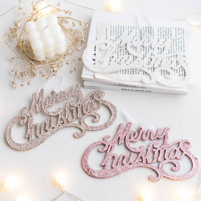 Bulk Glitter Merry Christmas Word Sign Hanging Ornaments for Window Tree Wall Home Decor Wholesale