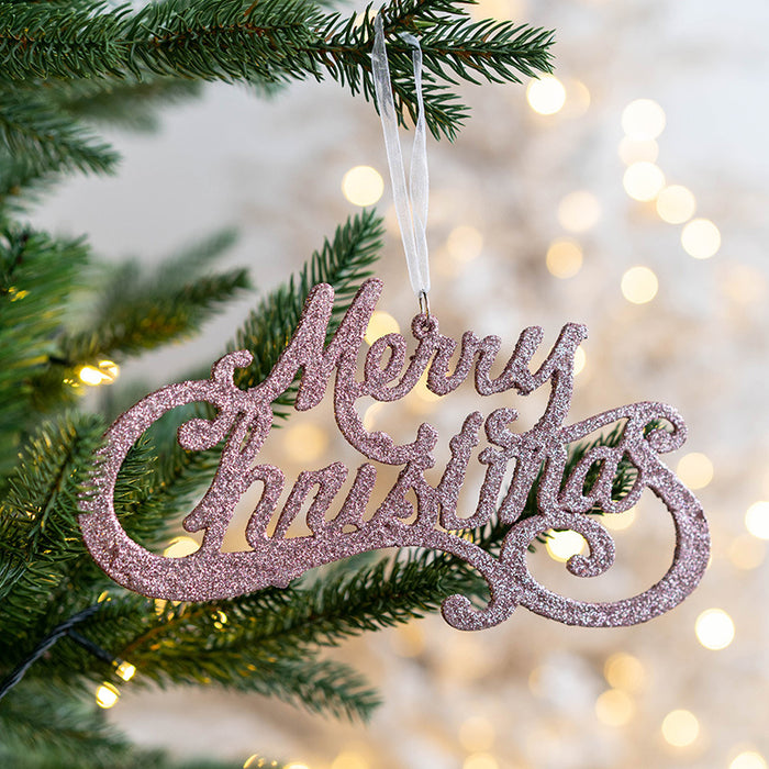 Bulk Glitter Merry Christmas Word Sign Hanging Ornaments for Window Tree Wall Home Decor Wholesale