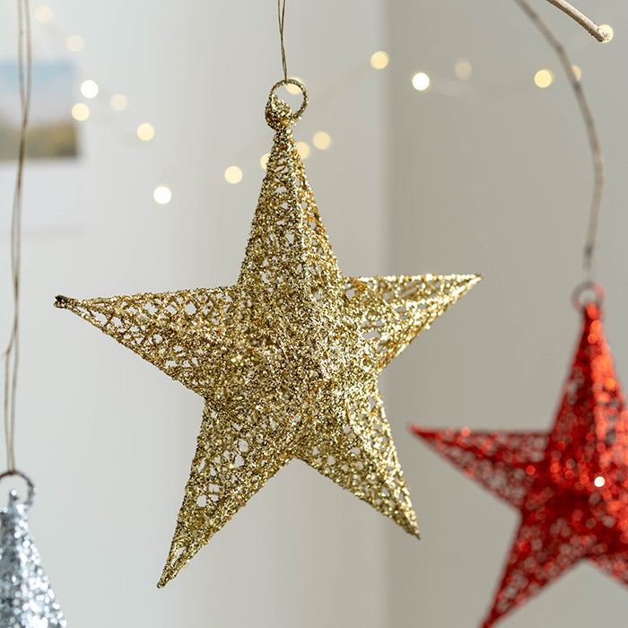 Bulk Glitter Stars Pendant Hanging Ornaments Christmas Tree Decorations for Holiday Party Wholesale