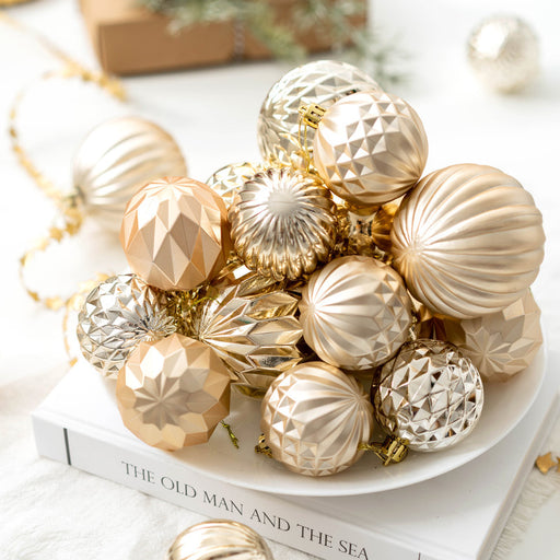 Lot De 12 Boules De Noël Décoratives Champagne 6 Cm - Polypropylène, Avec Trou De Suspension - 5