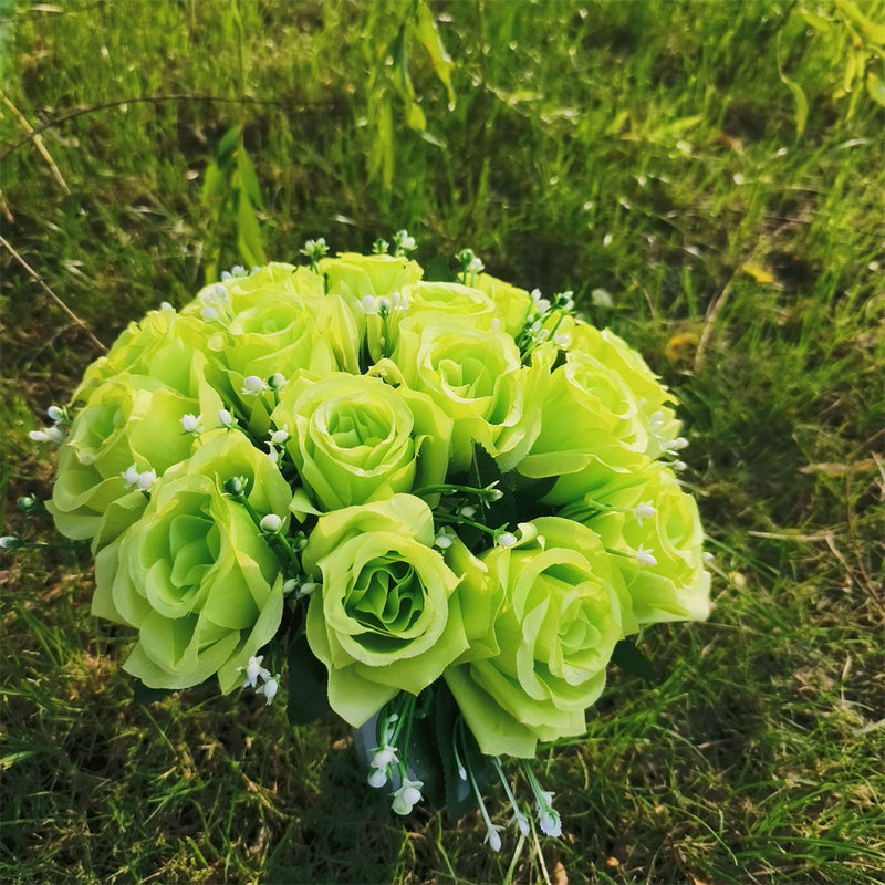 Bulk Exclusive 22 Colors Cemetery Flowers Roses Bush Bouquets in Vase Artificial Flowers for Graves and Memorials Arrangements Wholesale