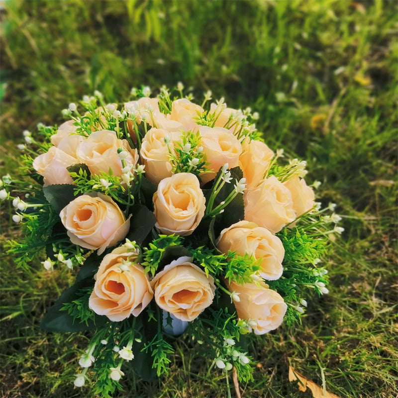 Bulk Exclusive 22 Colors Cemetery Flowers Roses Bush Bouquets in Vase Artificial Flowers for Graves and Memorials Arrangements Wholesale