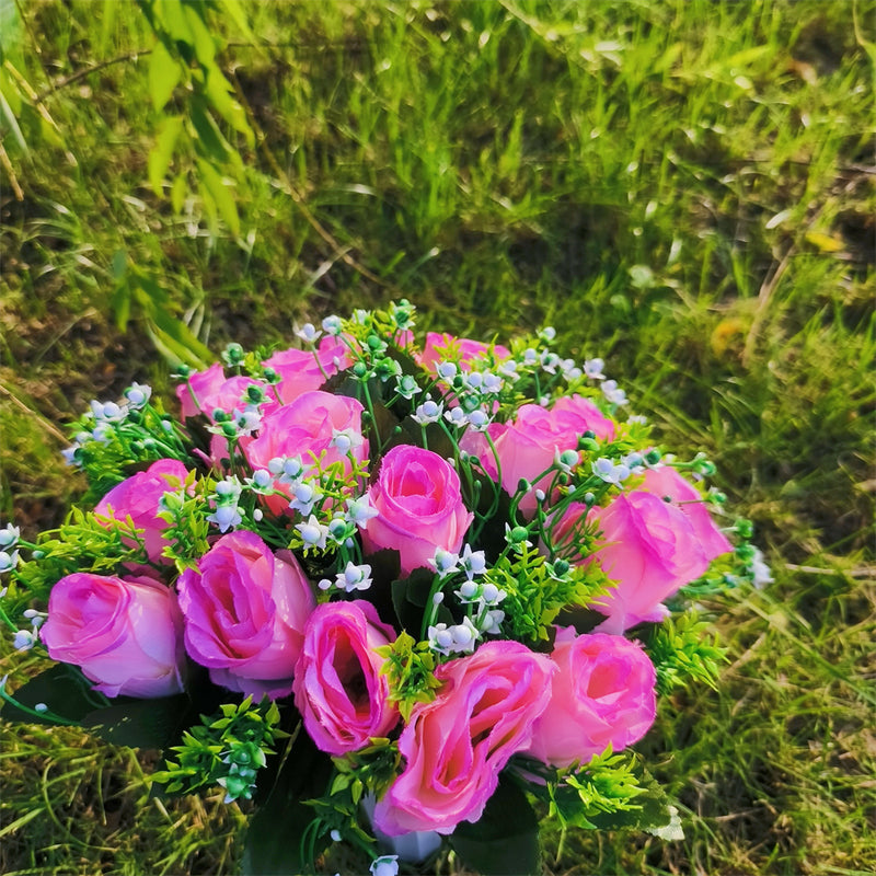Bulk Exclusive 22 Colors Cemetery Flowers Roses Bush Bouquets in Vase Artificial Flowers for Graves and Memorials Arrangements Wholesale