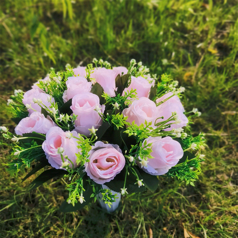 Bulk Exclusive 22 Colors Cemetery Flowers Roses Bush Bouquets in Vase Artificial Flowers for Graves and Memorials Arrangements Wholesale
