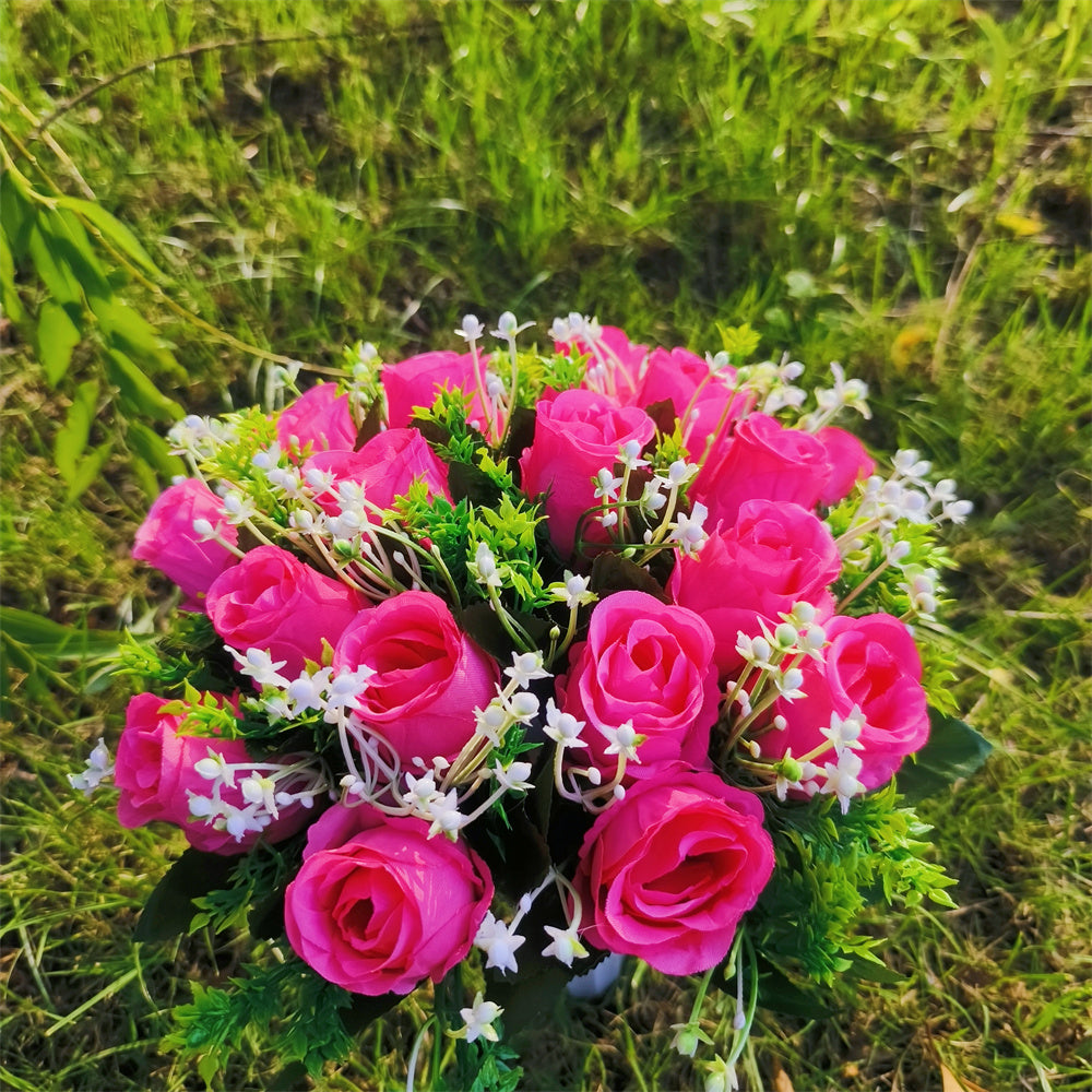 Bouquet Chrysanthèmes Rouges Artificiels – 30,5 Cm – Soie Résistante – Pour Décoration Maison, Fête, Cimetière - 3