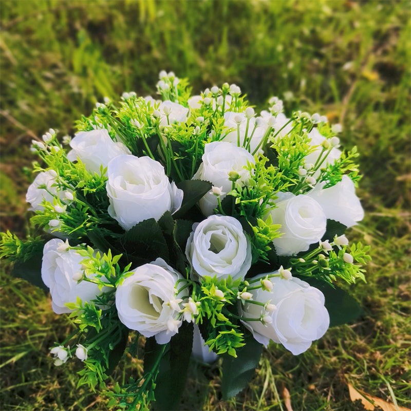 Bulk Exclusive 22 Colors Cemetery Flowers Roses Bush Bouquets in Vase Artificial Flowers for Graves and Memorials Arrangements Wholesale