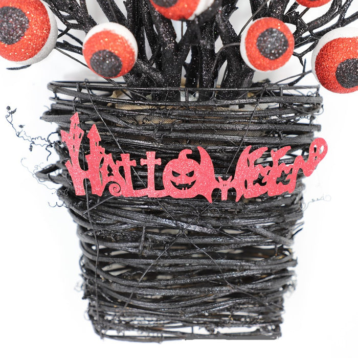Bulk Halloween Eyeball Wall Hanging Basket for Front Door Artificial Plant Twigs Basket Glowing Decoration Wholesale