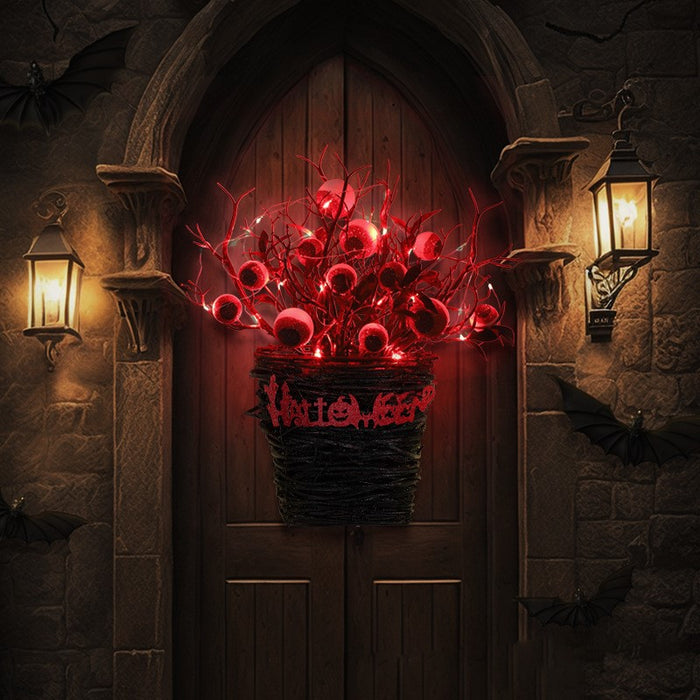 Bulk Halloween Eyeball Wall Hanging Basket for Front Door Artificial Plant Twigs Basket Glowing Decoration Wholesale