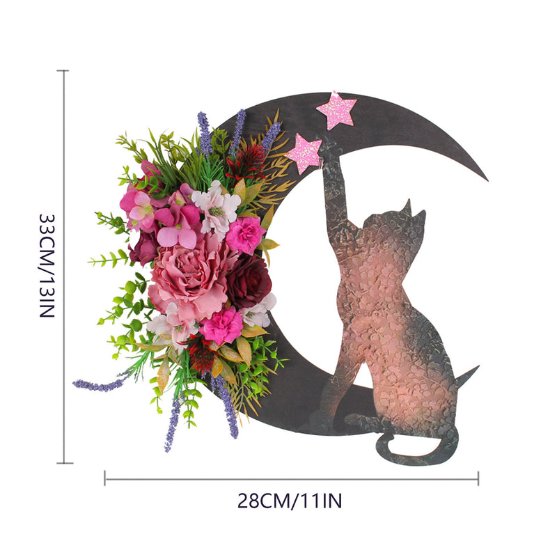 Bulk Halloween Moon Cat Wreath with Rose Gothic Grapevine Wreath for Farmhouse Porch Front Door Window Wall Decor Wholesale