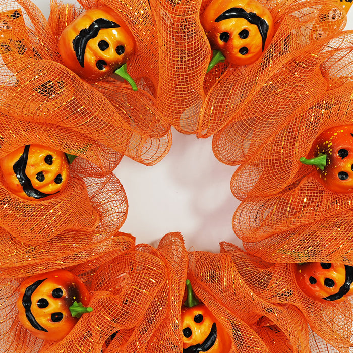 Bulk Halloween Pumpkin Smiley Face Wreath for Front Door Glowing Wreath Holiday Party Decoration Wholesale