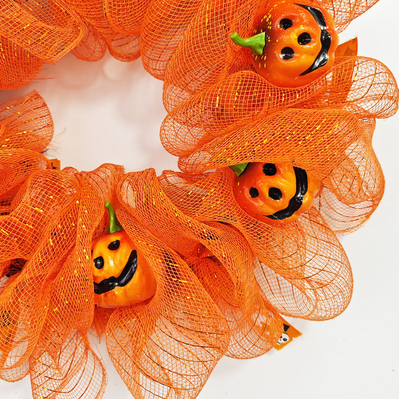 Bulk Halloween Pumpkin Smiley Face Wreath for Front Door Glowing Wreath Holiday Party Decoration Wholesale