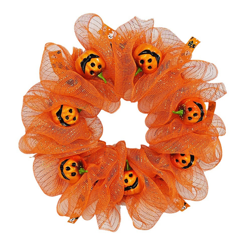 Bulk Halloween Pumpkin Smiley Face Wreath for Front Door Glowing Wreath Holiday Party Decoration Wholesale