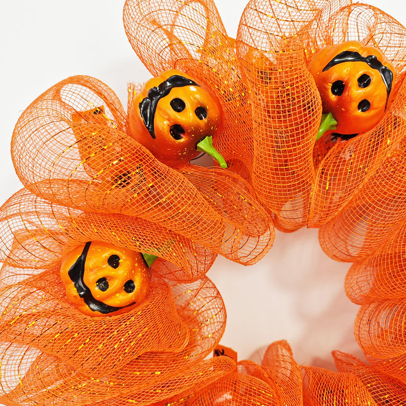 Bulk Halloween Pumpkin Smiley Face Wreath for Front Door Glowing Wreath Holiday Party Decoration Wholesale