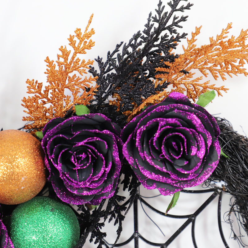 Bulk Halloween Purple Rose Grapevine Wreath Spider Web Artificial Plants Wreath Party Decoration Wholesale