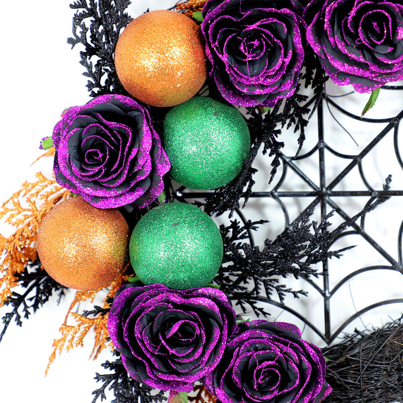 Bulk Halloween Purple Rose Grapevine Wreath Spider Web Artificial Plants Wreath Party Decoration Wholesale