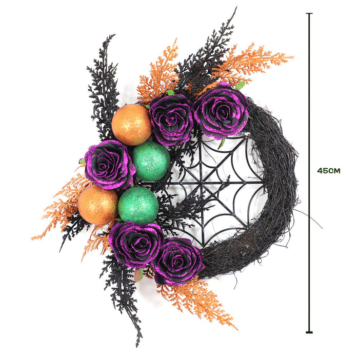 Bulk Halloween Purple Rose Grapevine Wreath Spider Web Artificial Plants Wreath Party Decoration Wholesale