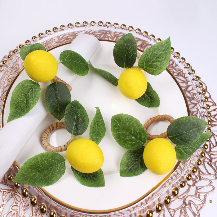 Anillos de servilleta de limón de frutas artificiales hechos a mano a granel al por mayor 