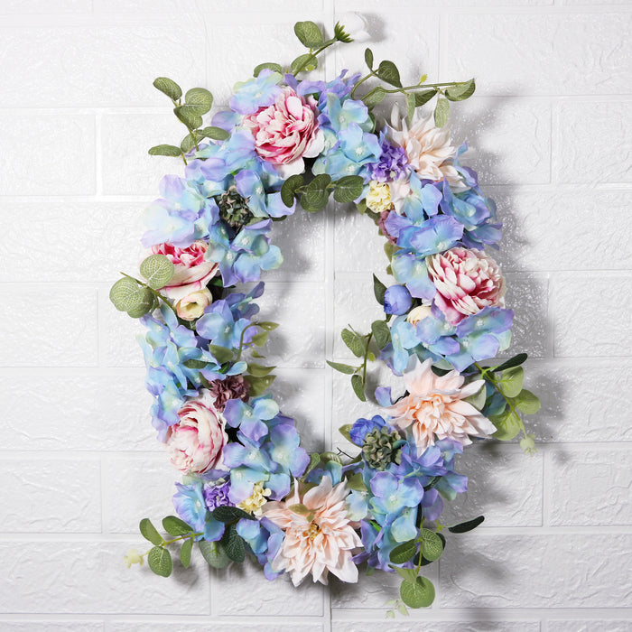 Bulk Hydrangea Peony Wreaths with Eucalyptus Silk Artificial Flower Oval Wreaths Ornament for Front Door Wall Hanging Home Decoration Wholesale