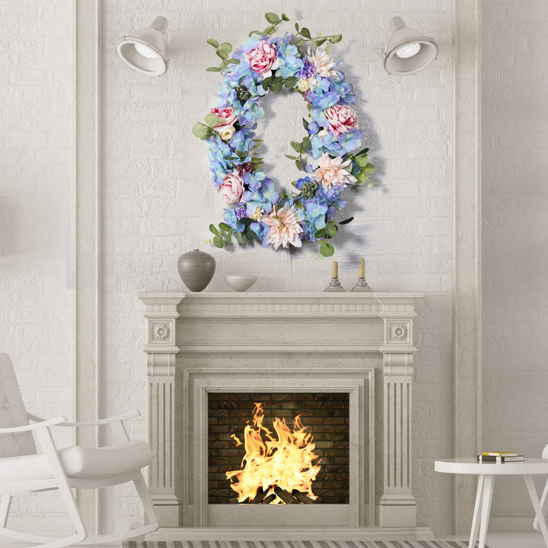 Bulk Hydrangea Peony Wreaths with Eucalyptus Silk Artificial Flower Oval Wreaths Ornament for Front Door Wall Hanging Home Decoration Wholesale