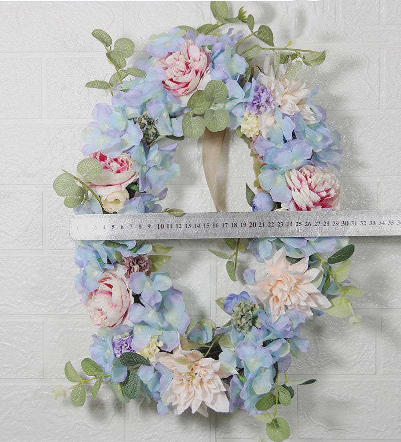 Bulk Hydrangea Peony Wreaths with Eucalyptus Silk Artificial Flower Oval Wreaths Ornament for Front Door Wall Hanging Home Decoration Wholesale