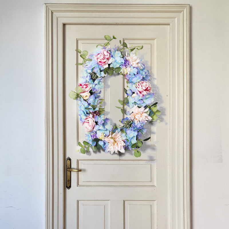 Bulk Hydrangea Peony Wreaths with Eucalyptus Silk Artificial Flower Oval Wreaths Ornament for Front Door Wall Hanging Home Decoration Wholesale