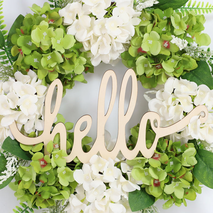 Bulk Hydrangea Wreaths with Hello Sign Artificial Flower Spring Wreaths Ornament for Front Door Farmhouse Home Decoration Wholesale