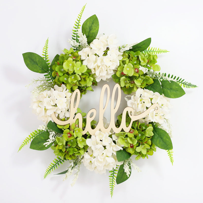 Bulk Hydrangea Wreaths with Hello Sign Artificial Flower Spring Wreaths Ornament for Front Door Farmhouse Home Decoration Wholesale