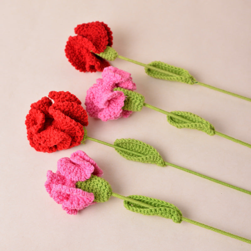 Bulk Handmade Crochet Flowers Artificial Wool Carnation for Gift Anniversary and Mothers Day Wholesale