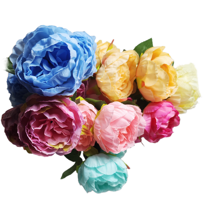 Venta al por mayor de tallos de peonía grandes exclusivos de 25 "con arreglos de flores artificiales desmontables de 3 cabezas