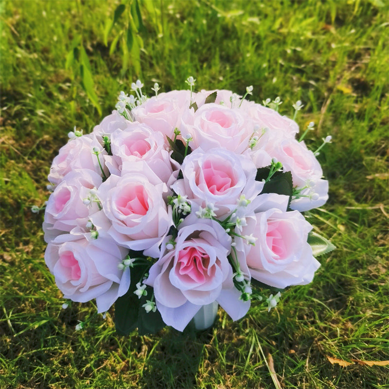Bulk Exclusive 22 Colors Cemetery Flowers Roses Bush Bouquets in Vase Artificial Flowers for Graves and Memorials Arrangements Wholesale