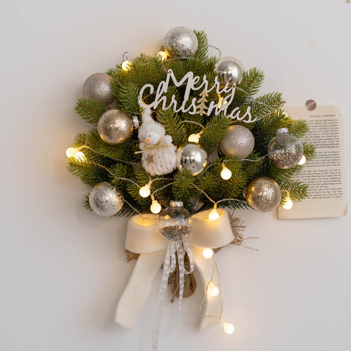 Bulk Light Up Artificial Pine Needle Bundle with Christmas Ball LED Hanging Ornament for Front Door Wall Window Wholesale