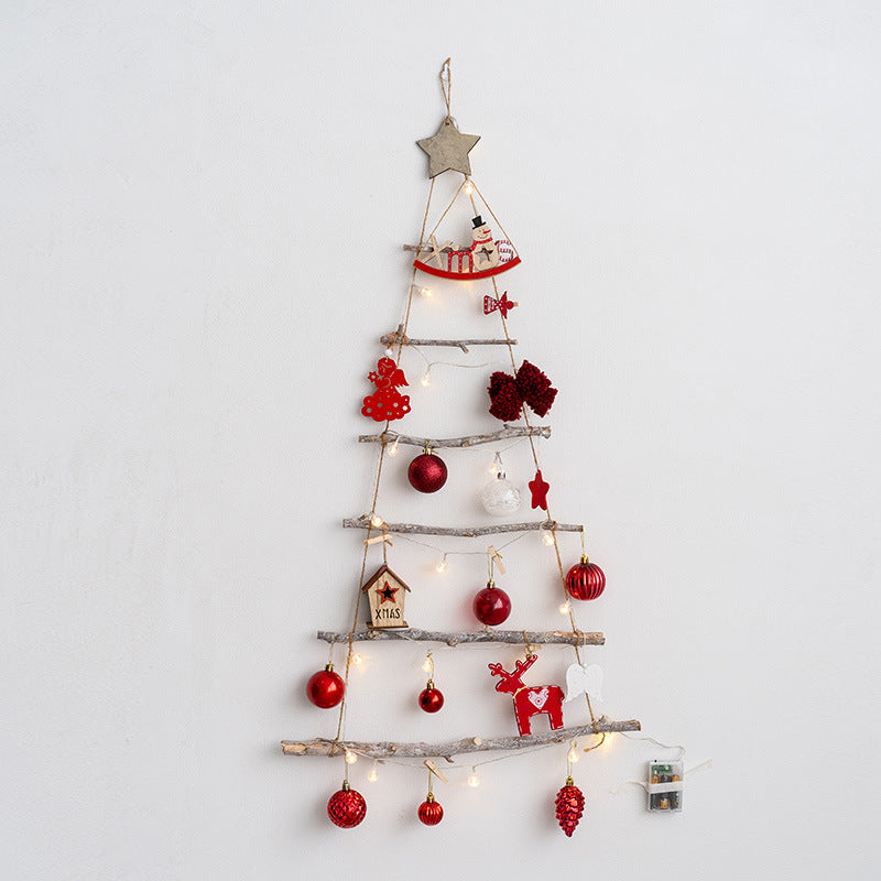 Bulk Light Up Christmas Tree Ornament Wooden Branch Ladder with Star Topper Wooden Hanging Ornaments Wholesale