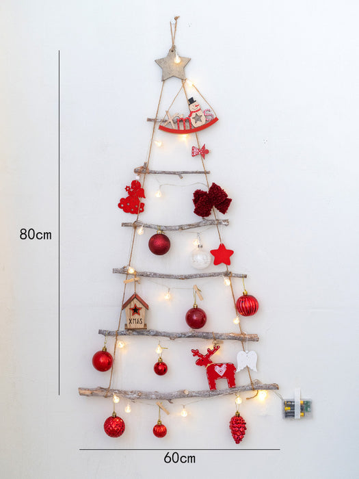 Bulk Light Up Christmas Tree Ornament Wooden Branch Ladder with Star Topper Wooden Hanging Ornaments Wholesale